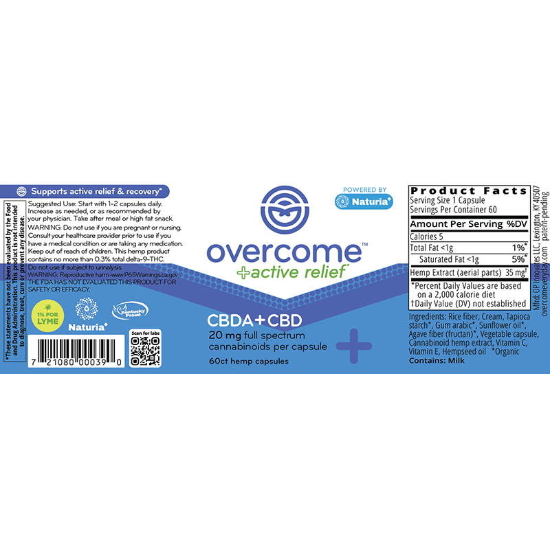 Overcome Active Relief CBDA Capsules, 60ct