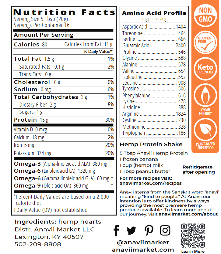 Anavii Hemp Protein Nutrition Facts